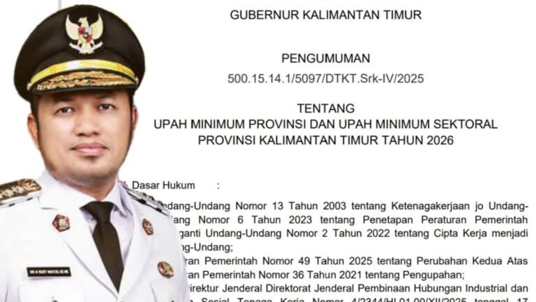 UMP Kaltim Ditetapkan Rp3,7 Juta, Berlaku Mulai 1 Januari 2026
Telah dibaca : 833 Kali.